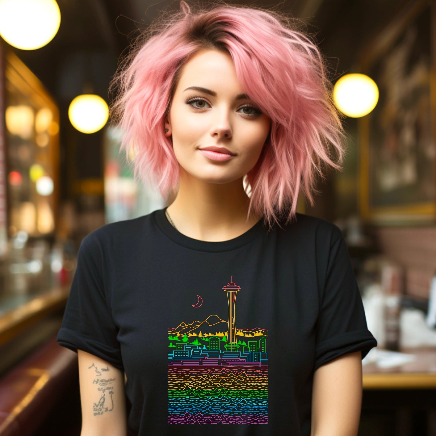 AtSymbolStore Color-Bomb Seattle Line Design Short Sleeve T-Shirt (unisex)