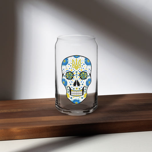 AtSymbolStore Ukraine Symbol Sunflower Skull Can-Glass