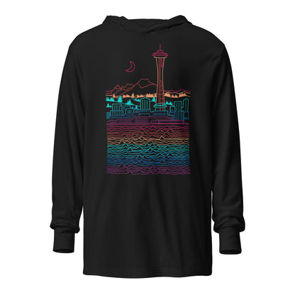 AtSymbolStore Color-Bomb Seattle Line Design Hooded Long Sleeve T-Shirt (unisex)