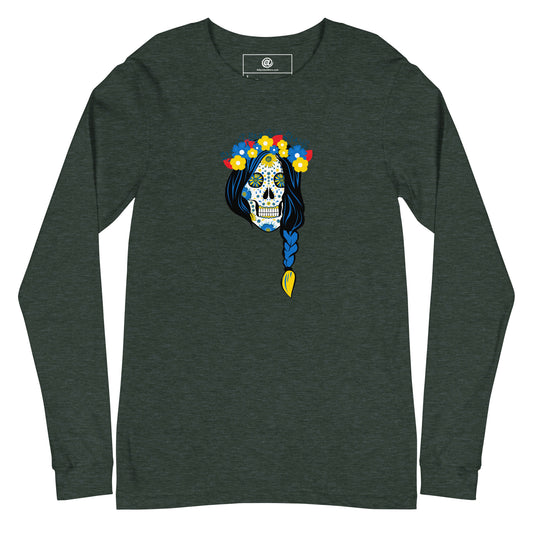 AtSymbolStore Lady-Ukraine Flower Skull Long-Sleeve T-Shirt (unisex)