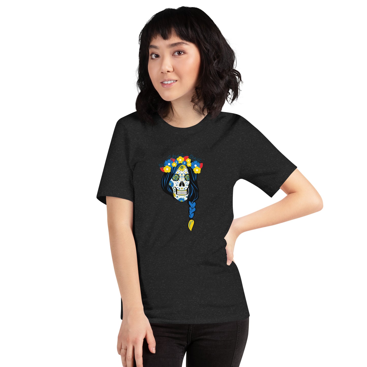 AtSymbolStore Lady-Ukraine Flower Skull Short Sleeve T-Shirt (unisex)