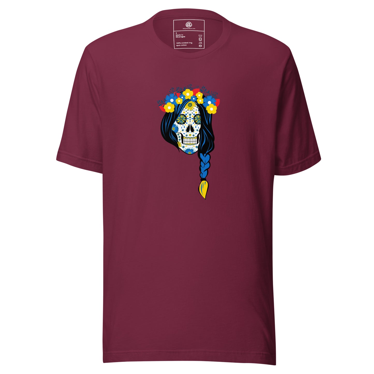 AtSymbolStore Lady-Ukraine Flower Skull Short Sleeve T-Shirt (unisex)