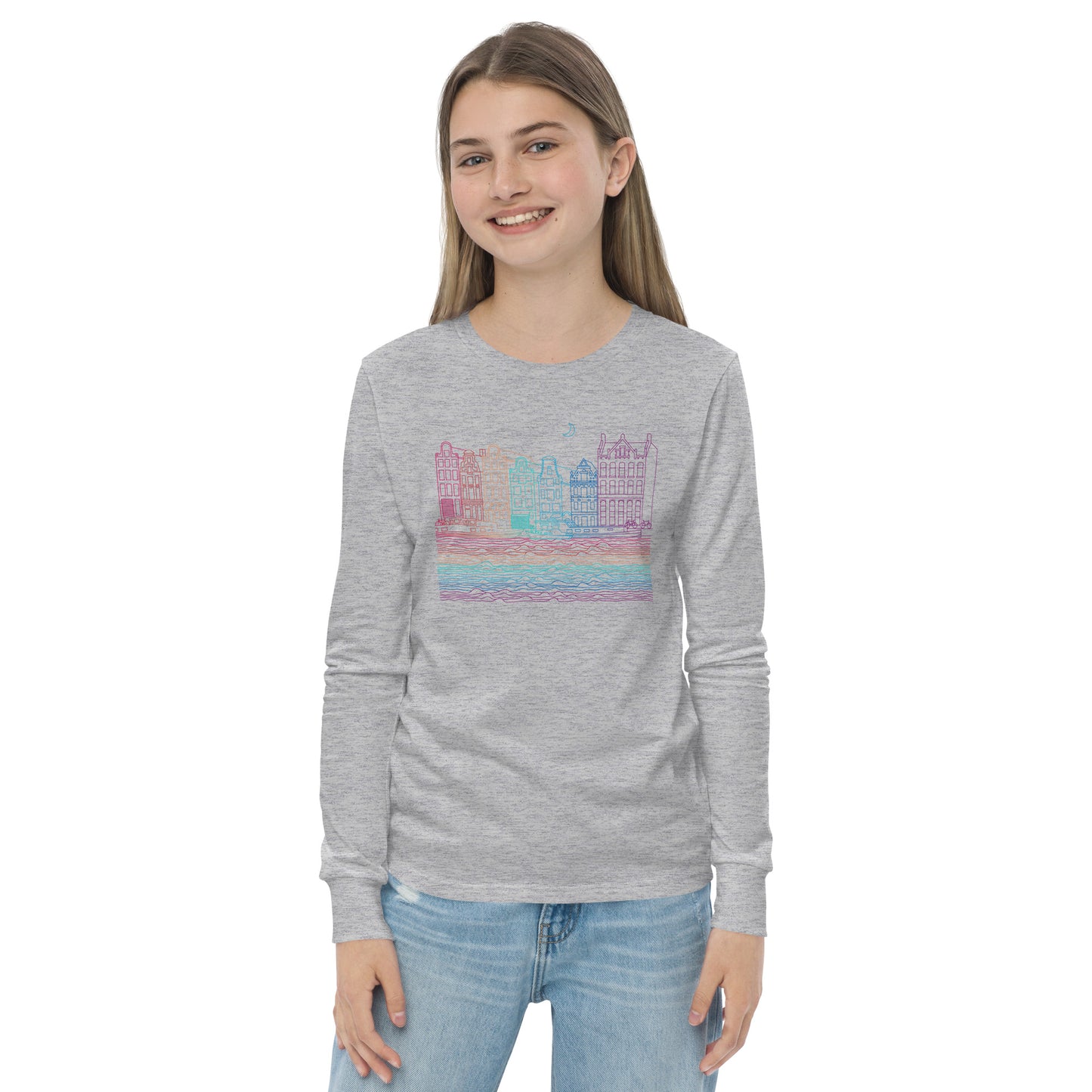 Youth Amsterdam Color-Bomb Line Design Long-Sleeve T-Shirt (unisex)