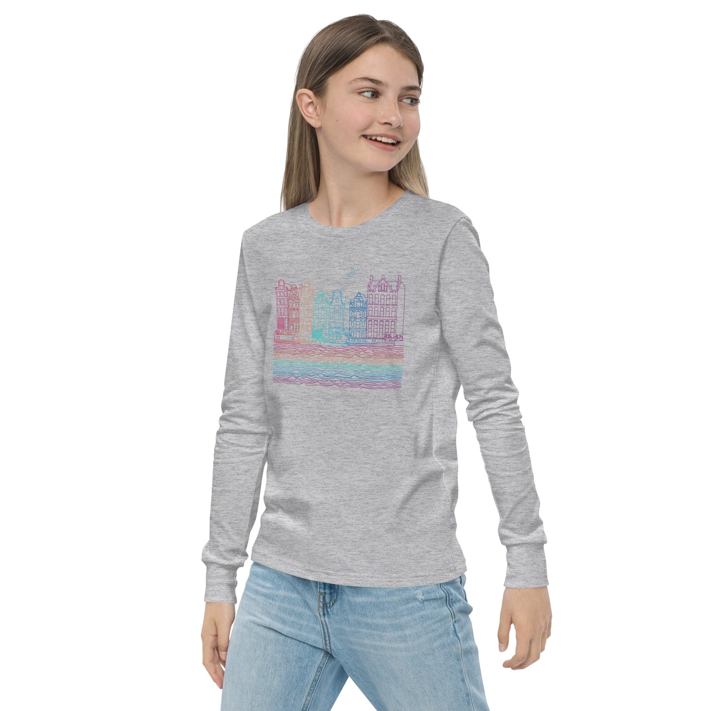 Youth Amsterdam Color-Bomb Line Design Long-Sleeve T-Shirt (unisex)