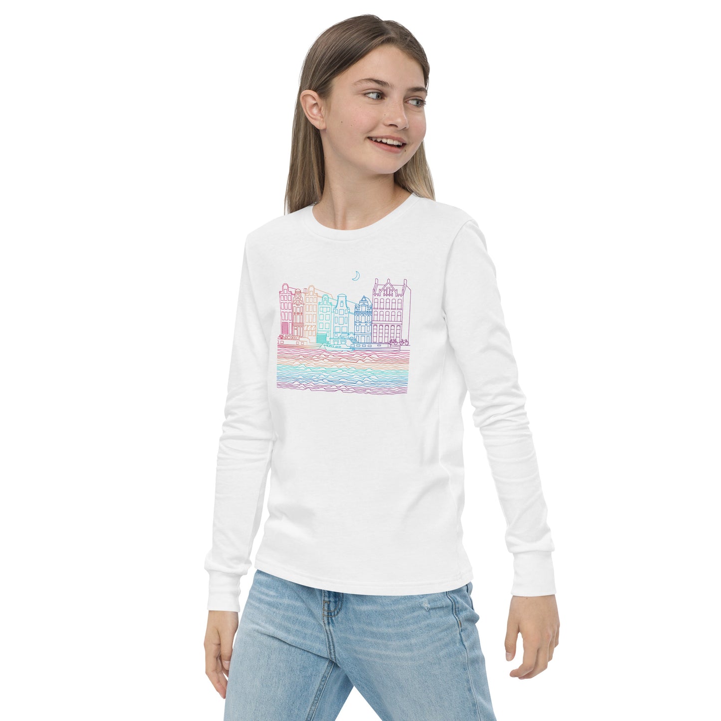 Youth Amsterdam Color-Bomb Line Design Long-Sleeve T-Shirt (unisex)